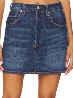 Citizens of Humanity Denim Mini Skirt Dark Wash A-Line High Rise Sz 28 (Altered)